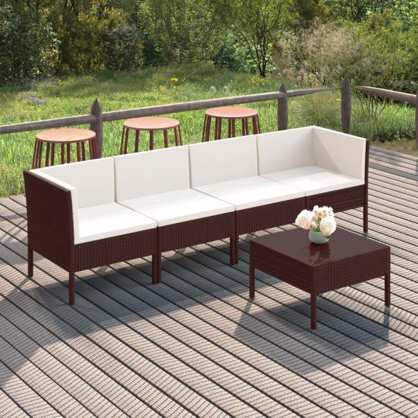 ARDEBO.de - 5-tlg. Garten-Lounge-Set mit Auflagen Poly Rattan Braun