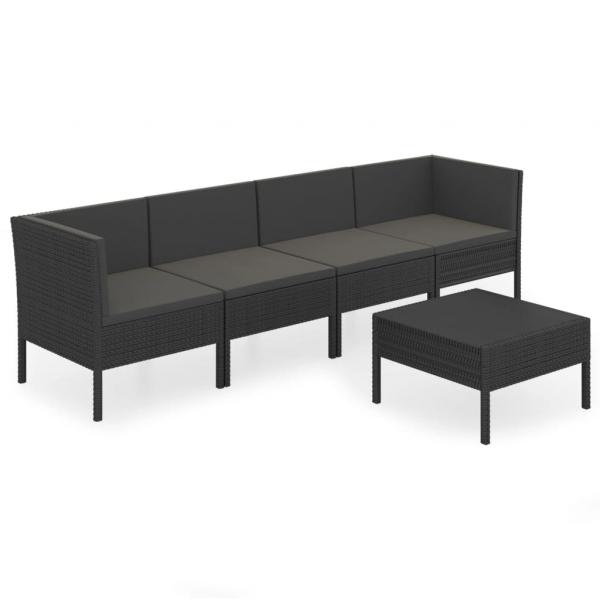 5-tlg. Garten-Lounge-Set mit Auflagen Poly Rattan Schwarz