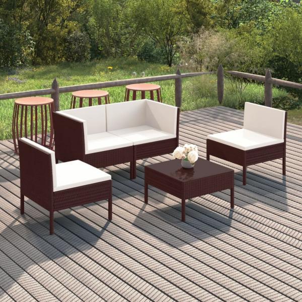 ARDEBO.de - 5-tlg. Garten-Lounge-Set mit Auflagen Poly Rattan Braun