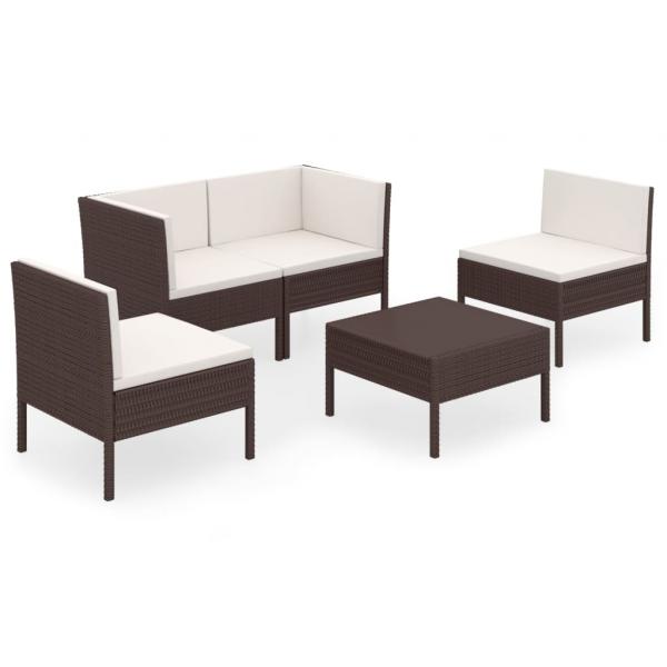 5-tlg. Garten-Lounge-Set mit Auflagen Poly Rattan Braun