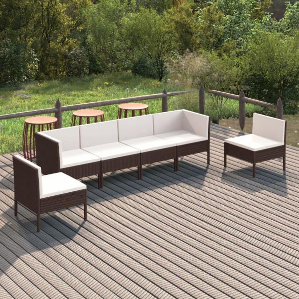 ARDEBO.de - 6-tlg. Garten-Lounge-Set mit Auflagen Poly Rattan Braun