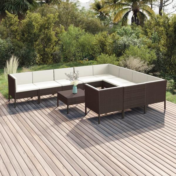 ARDEBO.de - 11-tlg. Garten-Lounge-Set mit Auflagen Poly Rattan Braun