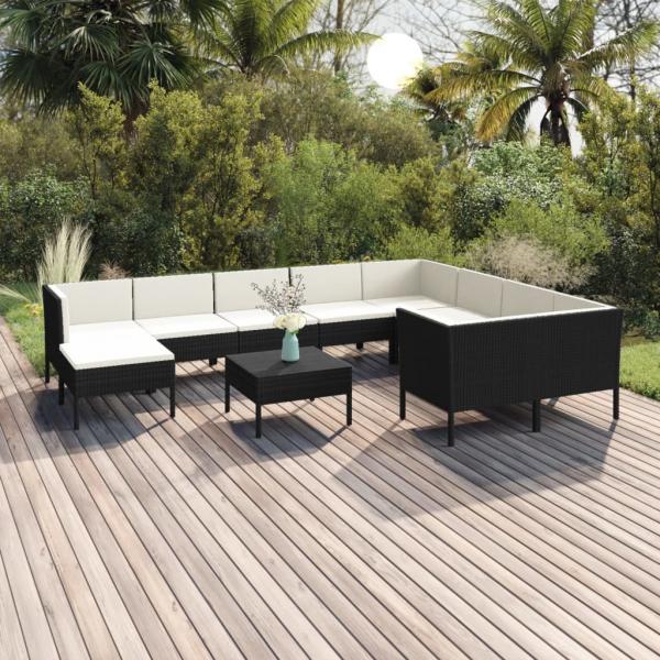 ARDEBO.de - 11-tlg. Garten-Lounge-Set mit Auflagen Poly Rattan Schwarz