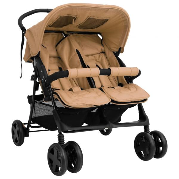 ARDEBO.de - Zwillingskinderwagen Taupe Stahl