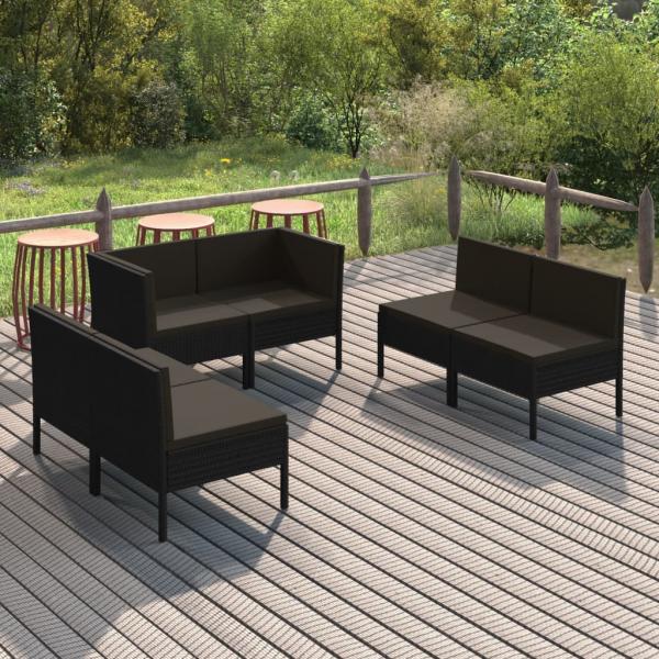 ARDEBO.de - 6-tlg. Garten-Lounge-Set mit Auflagen Poly Rattan Schwarz