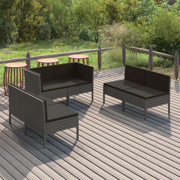 ARDEBO.de - 6-tlg. Garten-Lounge-Set mit Auflagen Poly Rattan Grau