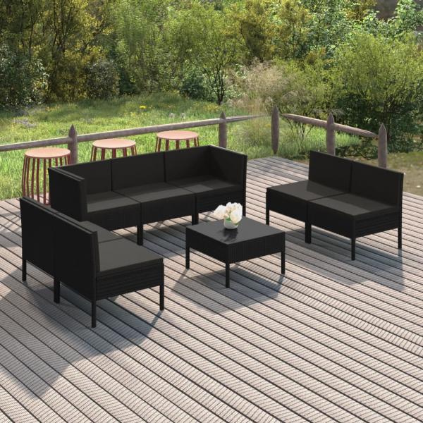 ARDEBO.de - 8-tlg. Garten-Lounge-Set mit Auflagen Poly Rattan Schwarz