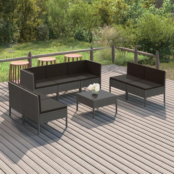 ARDEBO.de - 8-tlg. Garten-Lounge-Set mit Auflagen Poly Rattan Grau