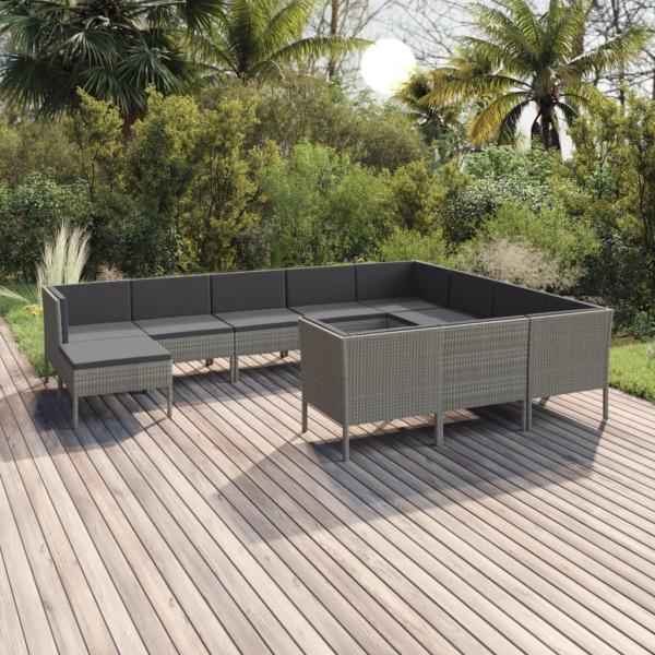 ARDEBO.de - 11-tlg. Garten-Lounge-Set mit Auflagen Poly Rattan Grau