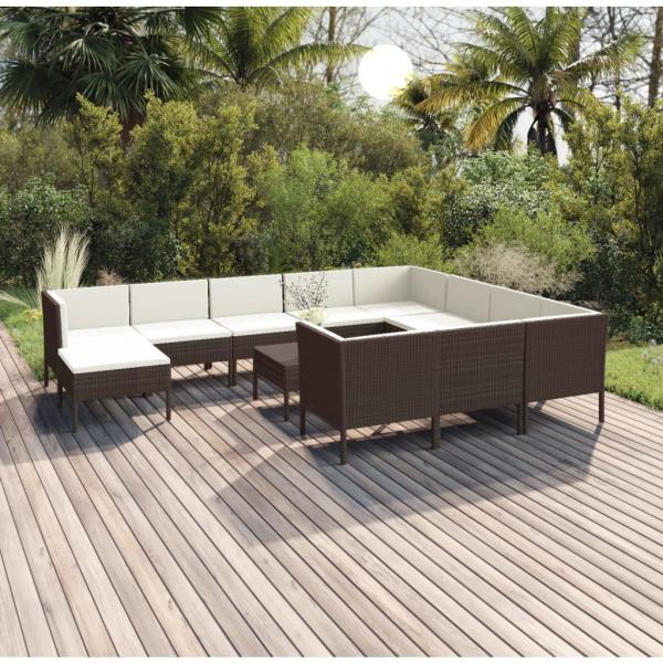 ARDEBO.de - 12-tlg. Garten-Lounge-Set mit Auflagen Poly Rattan Braun