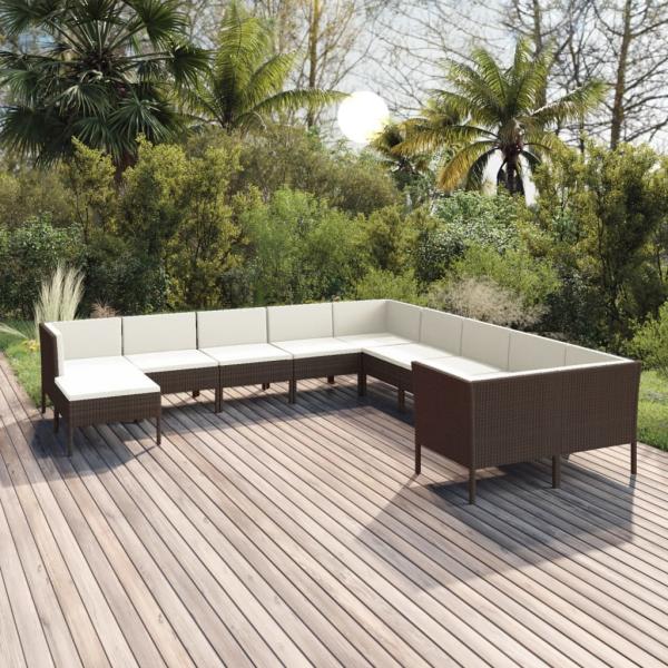 ARDEBO.de - 11-tlg. Garten-Lounge-Set mit Auflagen Poly Rattan Braun