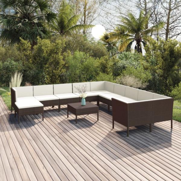 ARDEBO.de - 12-tlg. Garten-Lounge-Set mit Auflagen Poly Rattan Braun