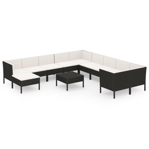 12-tlg. Garten-Lounge-Set mit Auflagen Poly Rattan Schwarz