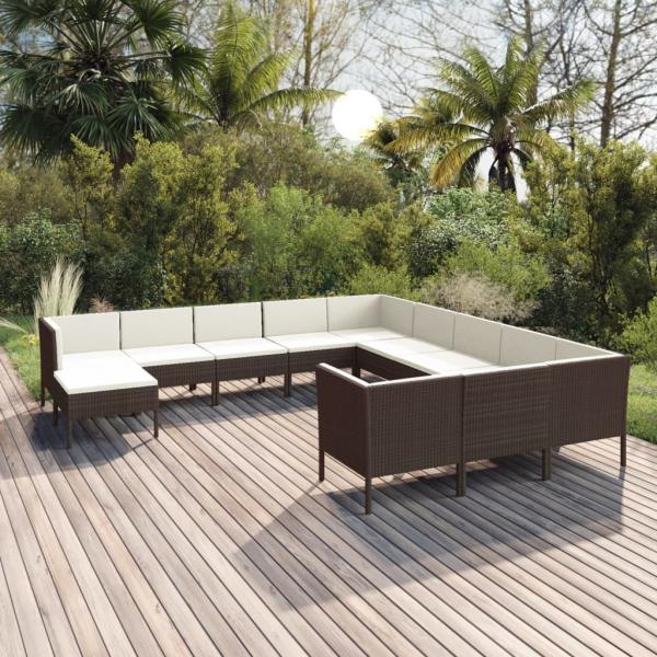 ARDEBO.de - 12-tlg. Garten-Lounge-Set mit Auflagen Poly Rattan Braun