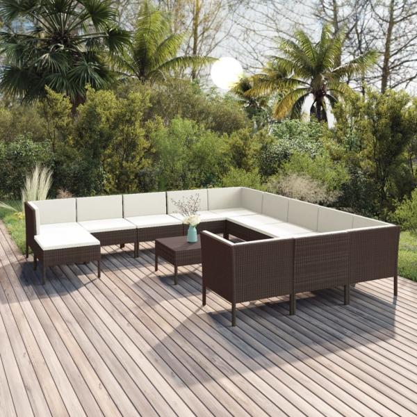 ARDEBO.de - 13-tlg. Garten-Lounge-Set mit Auflagen Poly Rattan Braun