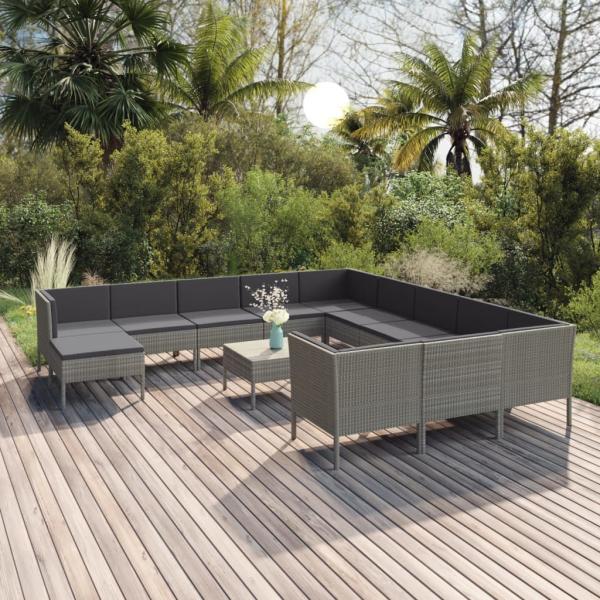 ARDEBO.de - 13-tlg. Garten-Lounge-Set mit Auflagen Poly Rattan Grau