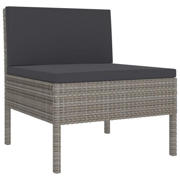 7-tlg. Garten-Lounge-Set mit Auflagen Poly Rattan Grau