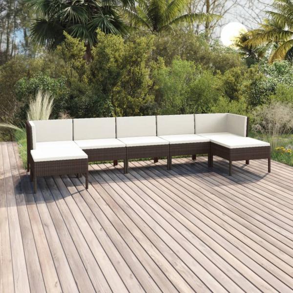 ARDEBO.de - 7-tlg. Garten-Lounge-Set mit Auflagen Poly Rattan Braun