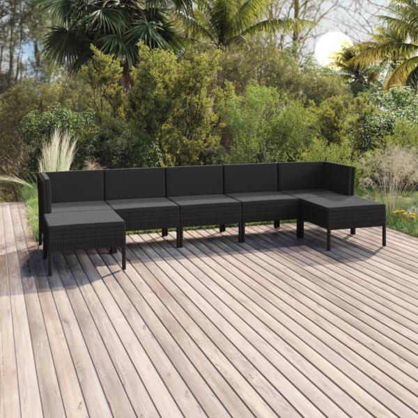 ARDEBO.de - 7-tlg. Garten-Lounge-Set mit Auflagen Poly Rattan Schwarz