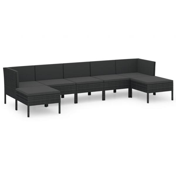 7-tlg. Garten-Lounge-Set mit Auflagen Poly Rattan Schwarz