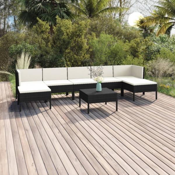 ARDEBO.de - 8-tlg. Garten-Lounge-Set mit Auflagen Poly Rattan Schwarz