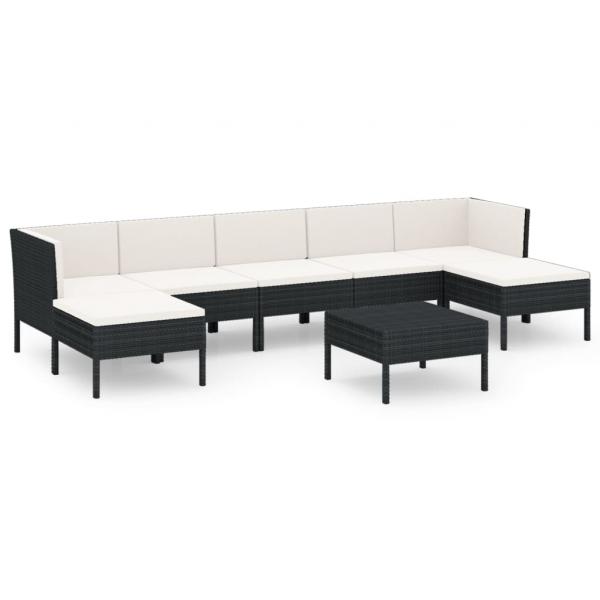 8-tlg. Garten-Lounge-Set mit Auflagen Poly Rattan Schwarz