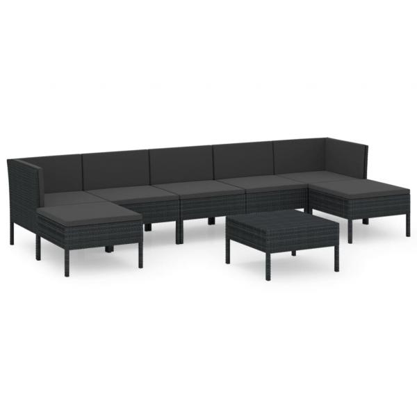 8-tlg. Garten-Lounge-Set mit Auflagen Poly Rattan Schwarz