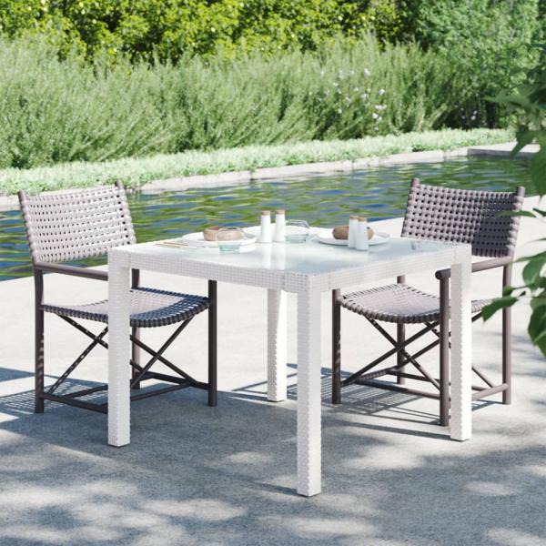 ARDEBO.de - Gartentisch 90x90x75 cm Gehärtetes Glas Poly Rattan Weiß