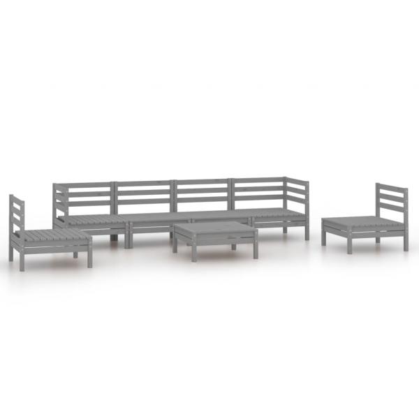 7-tlg. Garten-Lounge-Set Grau Kiefer Massivholz