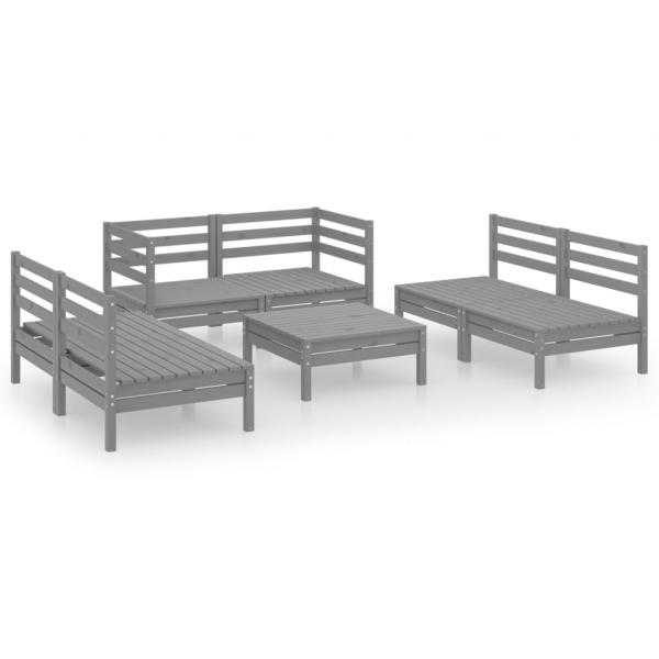 7-tlg. Garten-Lounge-Set Grau Massivholz Kiefer