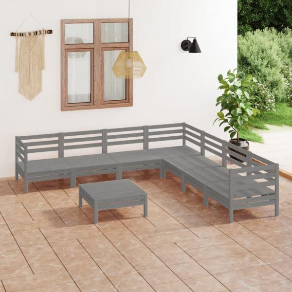 ARDEBO.de - 8-tlg. Garten-Lounge-Set Massivholz Kiefer Grau