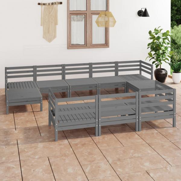 ARDEBO.de - 10-tlg. Garten-Lounge-Set Grau Massivholz Kiefer