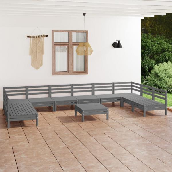 ARDEBO.de - 11-tlg. Garten-Lounge-Set Grau Massivholz Kiefer