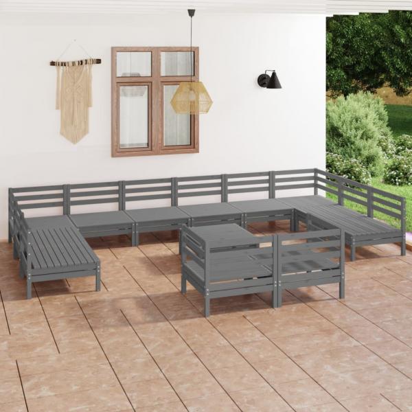 ARDEBO.de - 13-tlg. Garten-Lounge-Set Grau Massivholz Kiefer