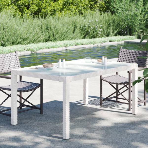 ARDEBO.de - Gartentisch 150x90x75 cm Gehärtetes Glas Poly Rattan Weiß