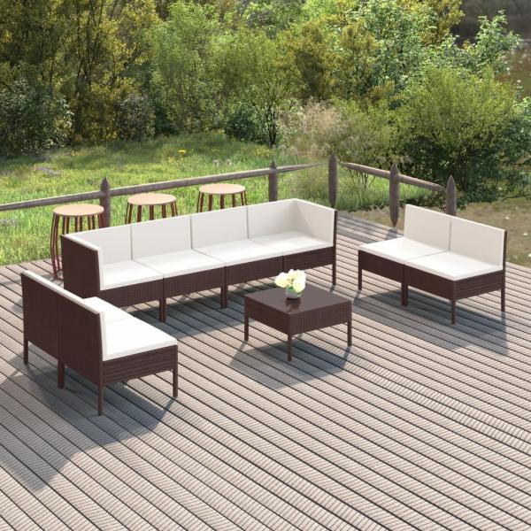 ARDEBO.de - 9-tlg. Garten-Lounge-Set mit Auflagen Poly Rattan Braun