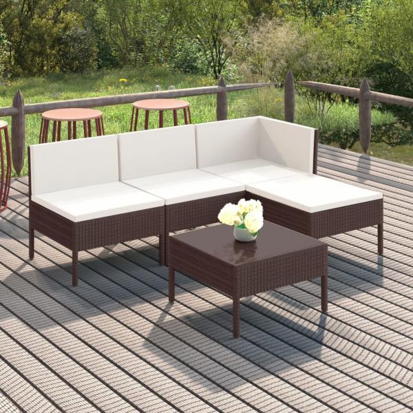 ARDEBO.de - 5-tlg. Garten-Lounge-Set mit Auflagen Poly Rattan Braun