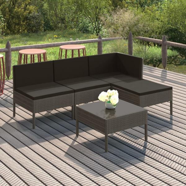 ARDEBO.de - 5-tlg. Garten-Lounge-Set mit Auflagen Poly Rattan Grau