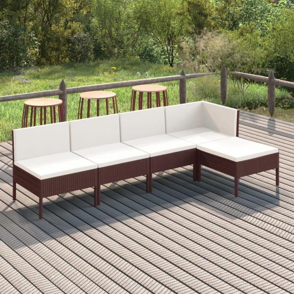 ARDEBO.de - 5-tlg. Garten-Lounge-Set mit Auflagen Poly Rattan Braun