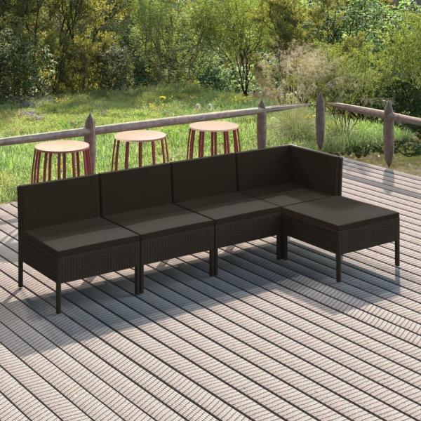 ARDEBO.de - 5-tlg. Garten-Lounge-Set mit Auflagen Poly Rattan Schwarz