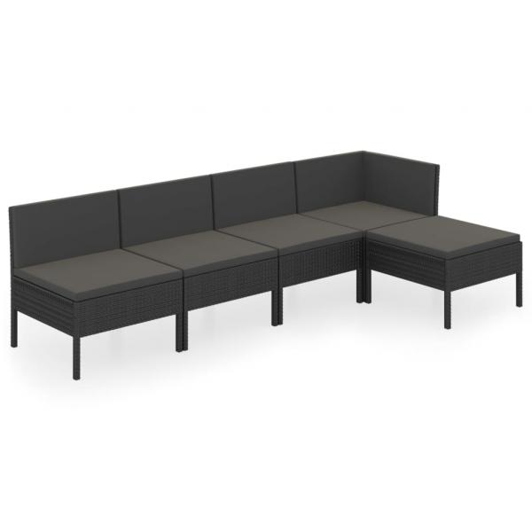 5-tlg. Garten-Lounge-Set mit Auflagen Poly Rattan Schwarz