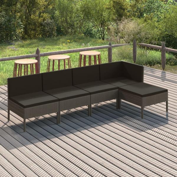 ARDEBO.de - 5-tlg. Garten-Lounge-Set mit Auflagen Poly Rattan Grau