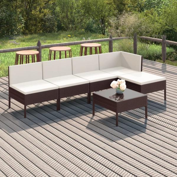 ARDEBO.de - 6-tlg. Garten-Lounge-Set mit Auflagen Poly Rattan Braun