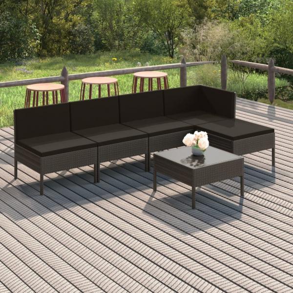 ARDEBO.de - 6-tlg. Garten-Lounge-Set mit Auflagen Poly Rattan Grau