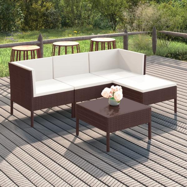 ARDEBO.de - 5-tlg. Garten-Lounge-Set mit Auflagen Poly Rattan Braun