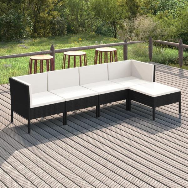 ARDEBO.de - 5-tlg. Garten-Lounge-Set mit Auflagen Poly Rattan Schwarz