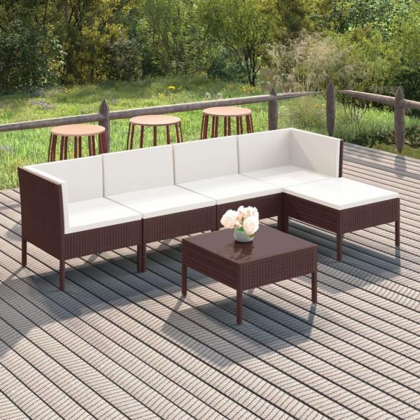 ARDEBO.de - 6-tlg. Garten-Lounge-Set mit Auflagen Poly Rattan Braun