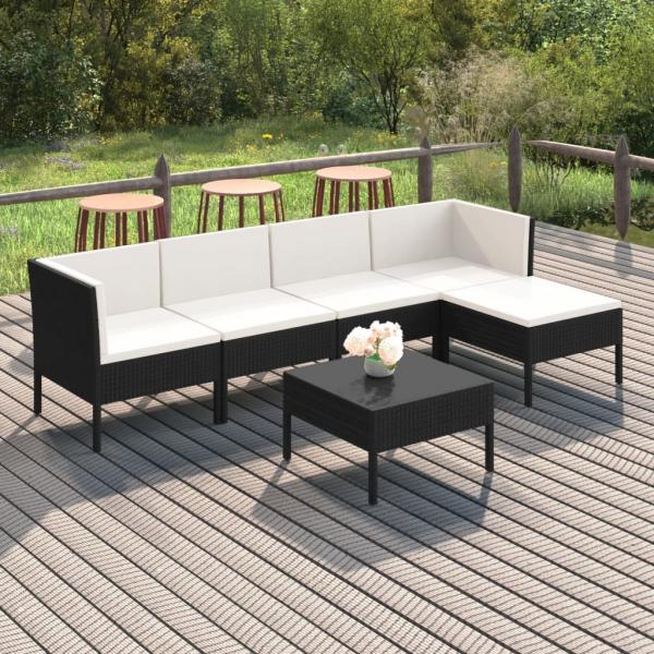 ARDEBO.de - 6-tlg. Garten-Lounge-Set mit Auflagen Poly Rattan Schwarz