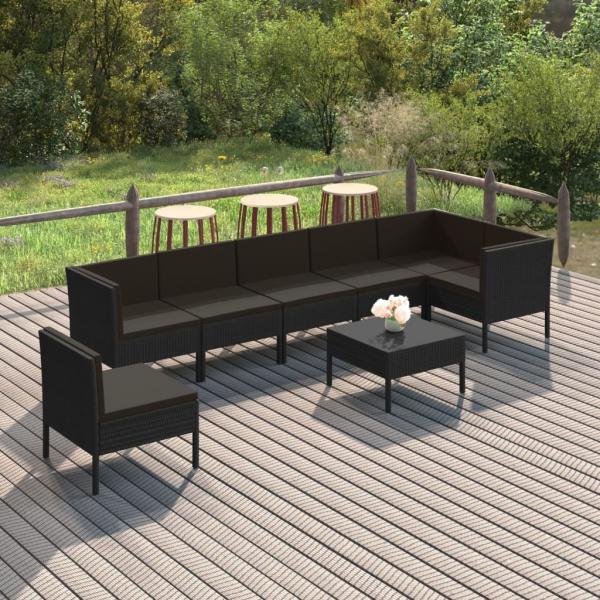 ARDEBO.de - 8-tlg. Garten-Lounge-Set mit Auflagen Poly Rattan Schwarz