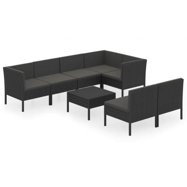 8-tlg. Garten-Lounge-Set mit Auflagen Poly Rattan Schwarz